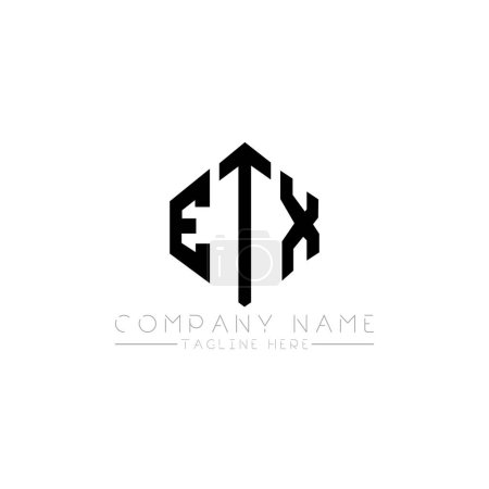 Illustration for ETX letter logo design with polygon shape. ETX polygon and cube shape logo design. ETX hexagon vector logo template white and black colors. ETX monogram, business and real estate logo. - Royalty Free Image