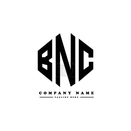 Ilustración de Diseño del logotipo de la letra BNC con forma de polígono. Diseño de logotipo de forma de polígono y cubo BNC. Plantilla de logotipo de vector hexágono BNC colores blanco y negro. Monograma BNC, logotipo de negocios e inmuebles. - Imagen libre de derechos