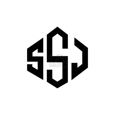 Téléchargez les illustrations : Design de logo de lettre SSJ avec la forme de polygone. Polygone SSJ et conception de logo en forme de cube. Modèle de logo vectoriel SSJ hexagone couleurs blanches et noires. Monogramme SSJ, logo commercial et immobilier. - en licence libre de droit