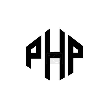 Illustration for PHP letter logo design with polygon shape. PHP polygon and cube shape logo design. PHP hexagon vector logo template white and black colors. PHP monogram, business and real estate logo. - Royalty Free Image