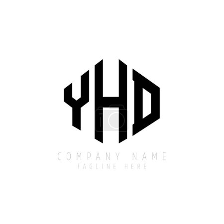 Ilustración de Diseño del logotipo de la letra YHD con forma de polígono. Diseño de logotipo de forma de polígono y cubo YHD. Plantilla de logotipo de hexágono YHD colores blanco y negro. YHD monograma, negocio y logotipo de bienes raíces. - Imagen libre de derechos