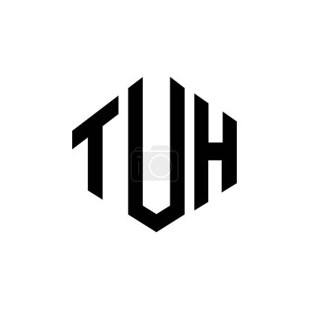 Ilustración de Diseño del logotipo de la letra TUH con forma de polígono. Diseño del logo en forma de polígono y cubo TUH. Plantilla de logotipo de vector de hexágono TUH colores blanco y negro. Monograma TUH, logotipo de negocios e inmuebles. - Imagen libre de derechos