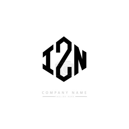 Illustration for IZN letter logo design with polygon shape. Cube shape logo design. Hexagon vector logo template white and black colors. Monogram, business and real estate logo. - Royalty Free Image