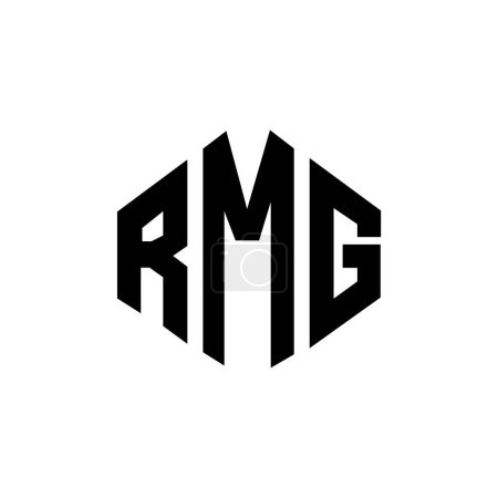 Téléchargez les illustrations : Logo lettre RMG design avec forme de polygone. Logo en polygone RMG et forme cubique. Modèle de logo vectoriel RMG hexagone blanc et noir. Monogramme RMG, logo commercial et immobilier. - en licence libre de droit