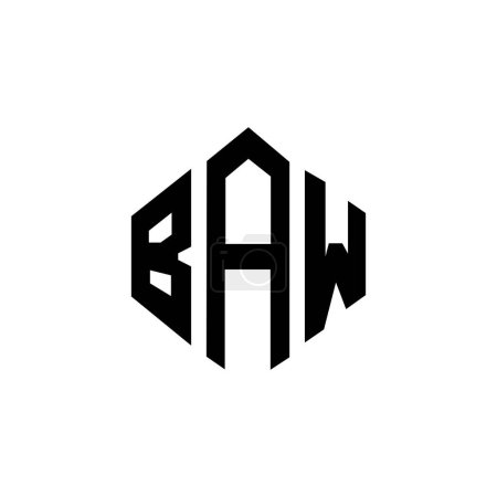 Ilustración de BAW letter logo design with polygon shape. BAW polygon and cube shape logo design. BAW hexagon vector logo template white and black colors. BAW monogram, business and real estate logo. - Imagen libre de derechos