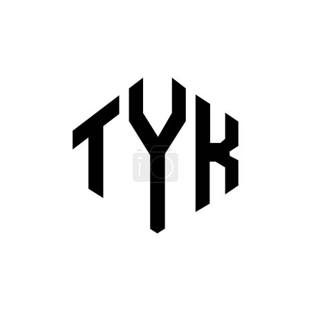 Illustration for TYK letter logo design with polygon shape. TYK polygon and cube shape logo design. TYK hexagon vector logo template white and black colors. TYK monogram, business and real estate logo. - Royalty Free Image