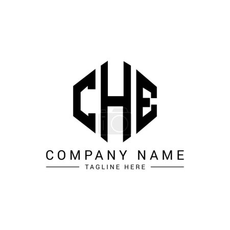 Illustration for CHE letter logo design with polygon shape. CHE polygon and cube shape logo design. CHE hexagon vector logo template white and black colors. CHE monogram, business and real estate logo. - Royalty Free Image