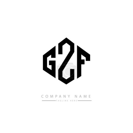 Illustration for GZF letter logo design with polygon shape. Cube shape logo design. Hexagon vector logo template white and black colors. Monogram, business and real estate logo. - Royalty Free Image