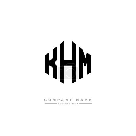 Illustration for KHM letter logo design with polygon shape. Cube shape logo design. Hexagon vector logo template white and black colors. Monogram, business and real estate logo. - Royalty Free Image