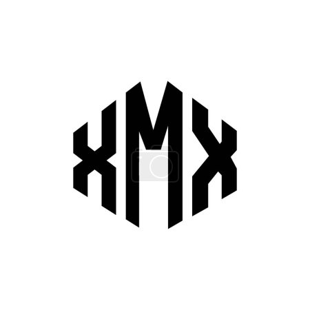 Téléchargez les illustrations : Modèle de logo de lettre XMX avec la forme de polygone. Logo en polygone XMX et forme cubique. Modèle de logo vectoriel XMX hexagone blanc et noir. Monogramme XMX, logo commercial et immobilier. - en licence libre de droit
