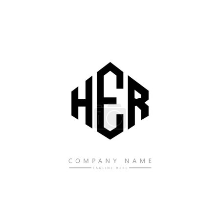 Illustration for HER letter logo design with polygon shape. HER polygon and cube shape logo design. HER hexagon vector logo template white and black colors. HER monogram, business and real estate logo. - Royalty Free Image