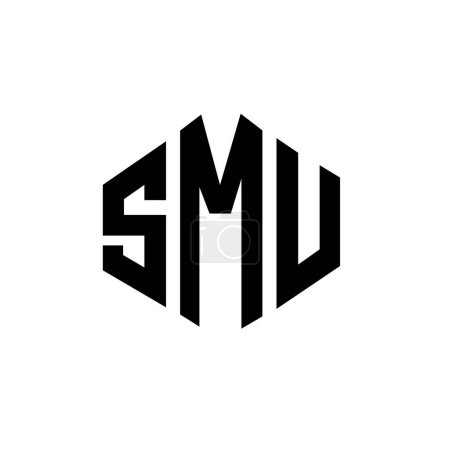 Ilustración de Diseño de logotipo de letra SMU con forma de polígono. Diseño de logotipo en forma de polígono y cubo SMU. Plantilla de logotipo de vector de hexágono SMU colores blanco y negro. Monograma SMU, logotipo comercial e inmobiliario. - Imagen libre de derechos