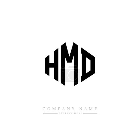 Illustration for HMD letter logo design with polygon shape. HMD polygon and cube shape logo design. HMD hexagon vector logo template white and black colors. HMD monogram, business and real estate logo. - Royalty Free Image