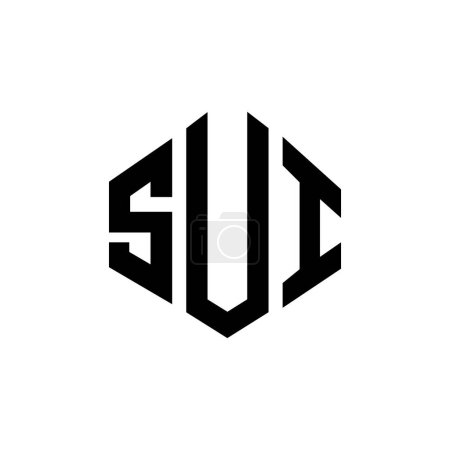 Illustration for SUI letter logo design with polygon shape. SUI polygon and cube shape logo design. SUI hexagon vector logo template white and black colors. SUI monogram, business and real estate logo. - Royalty Free Image