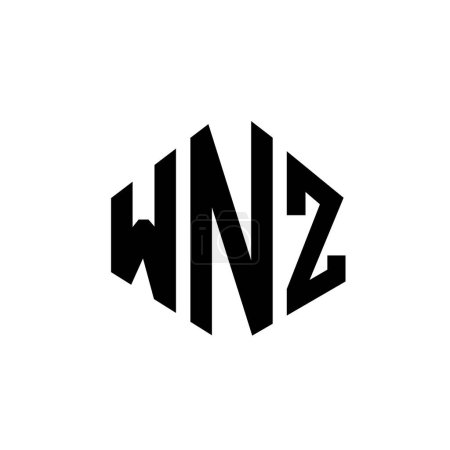 Ilustración de WNZ letter logo design with polygon shape. WNZ polygon and cube shape logo design. WNZ hexagon vector logo template white and black colors. WNZ monogram, business and real estate logo. - Imagen libre de derechos