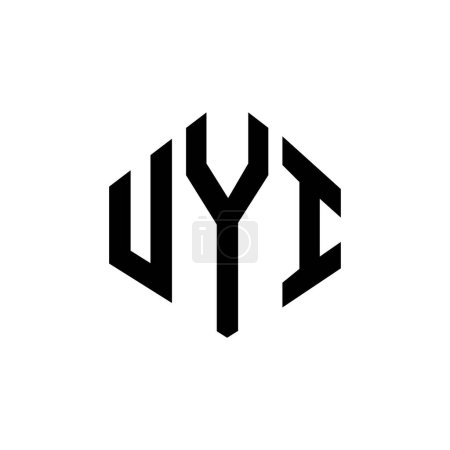Téléchargez les illustrations : Design de logo de lettre UYI avec la forme de polygone. Polygone UYI et conception de logo en forme de cube. Modèle de logo vectoriel UYI hexagone blanc et noir. Monogramme UYI, logo commercial et immobilier. - en licence libre de droit