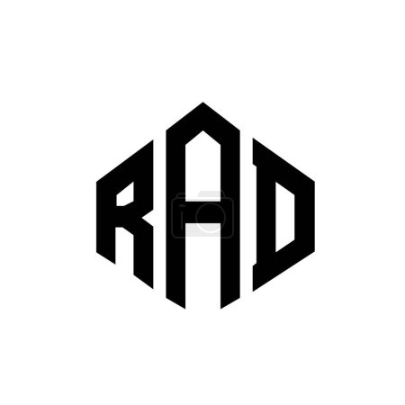 Illustration for RAD letter logo design with polygon shape. RAD polygon and cube shape logo design. RAD hexagon vector logo template white and black colors. RAD monogram, business and real estate logo. - Royalty Free Image