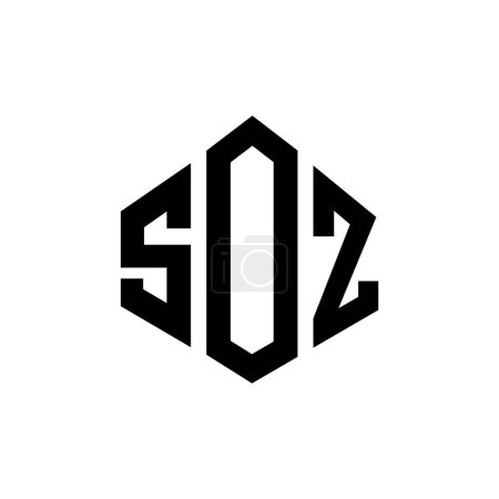 Ilustración de Diseño del logotipo de la letra SOZ con forma de polígono. Diseño de logotipo de forma de polígono y cubo SOZ. Plantilla de logotipo de hexágono SOZ colores blanco y negro. Monograma SOZ, logotipo de negocios y bienes raíces. - Imagen libre de derechos
