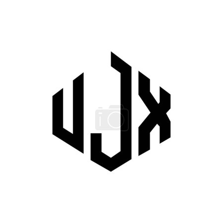 Ilustración de UJX letter logo design with polygon shape. UJX polygon and cube shape logo design. UJX hexagon vector logo template white and black colors. UJX monogram, business and real estate logo. - Imagen libre de derechos