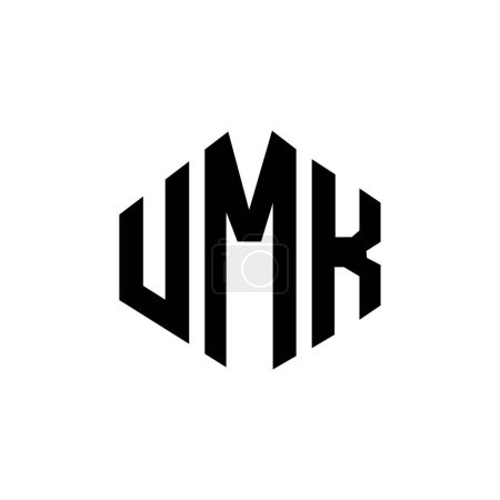 Illustration for UMK letter logo design with polygon shape. UMK polygon and cube shape logo design. UMK hexagon vector logo template white and black colors. UMK monogram, business and real estate logo. - Royalty Free Image