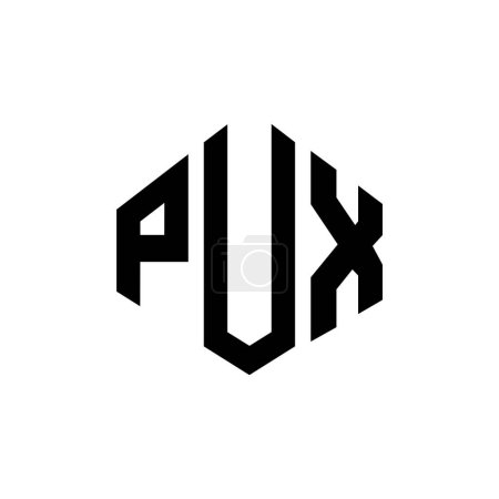 Téléchargez les illustrations : PUX lettre logo design avec forme de polygone. PUX polygone et forme de cube logo design. Modèle de logo vectoriel PUX hexagone couleurs blanches et noires. PUX monogramme, logo d'entreprise et immobilier. - en licence libre de droit