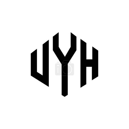 Illustration for UYH letter logo design with polygon shape. UYH polygon and cube shape logo design. UYH hexagon vector logo template white and black colors. UYH monogram, business and real estate logo. - Royalty Free Image