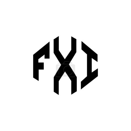 Illustration for FXI letter logo design with polygon shape. FXI polygon and cube shape logo design. FXI hexagon vector logo template white and black colors. FXI monogram, business and real estate logo. - Royalty Free Image