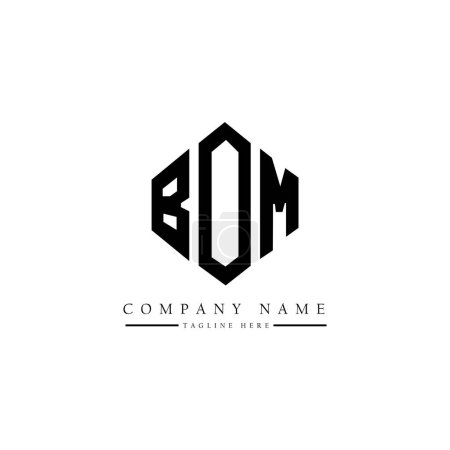 Illustration for BOM letter logo design with polygon shape. BOM polygon and cube shape logo design. BOM hexagon vector logo template white and black colors. BOM monogram, business and real estate logo. - Royalty Free Image
