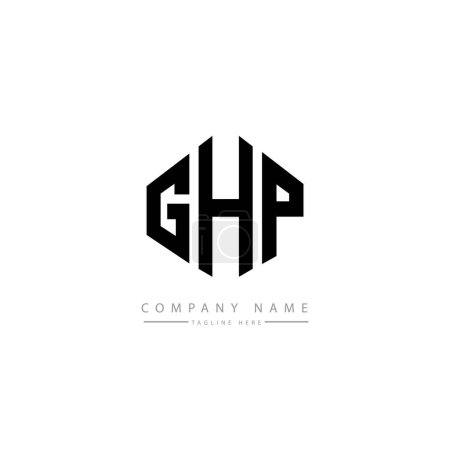 Illustration for GHP letters logo design with polygon shape. Cube shape logo design. Hexagon vector logo template white and black colors. Monogram, business and real estate logo. - Royalty Free Image
