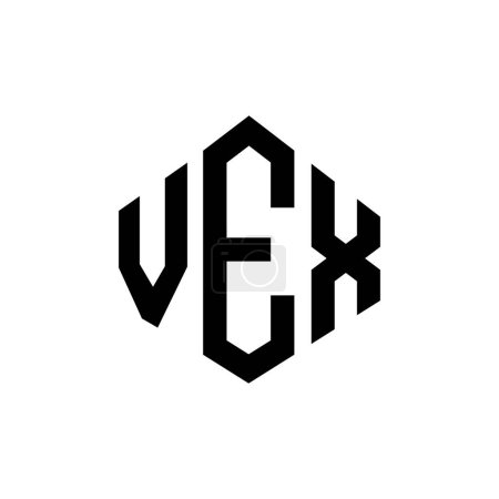 Illustration for VEX letter logo design with polygon shape. VEX polygon and cube shape logo design. VEX hexagon vector logo template white and black colors. VEX monogram, business and real estate logo. - Royalty Free Image