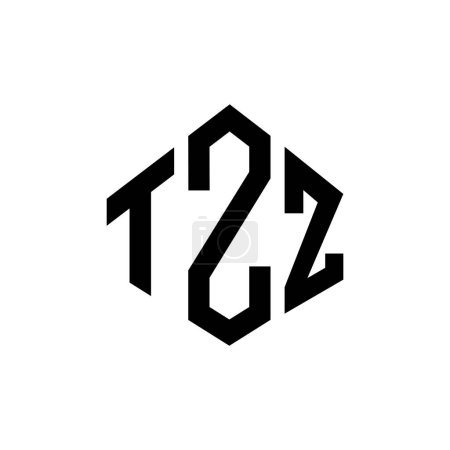 Téléchargez les illustrations : Logo de la lettre TZZ avec forme polygonale. Logo en polygone TZZ et forme cubique. Modèle de logo vectoriel hexagonal TZZ blanc et noir. Monogramme TZZ, logo d'entreprise et immobilier. - en licence libre de droit