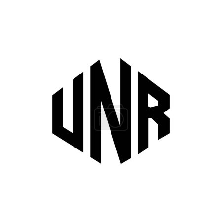 Illustration for UNR letter logo design with polygon shape. UNR polygon and cube shape logo design. UNR hexagon vector logo template white and black colors. UNR monogram, business and real estate logo. - Royalty Free Image