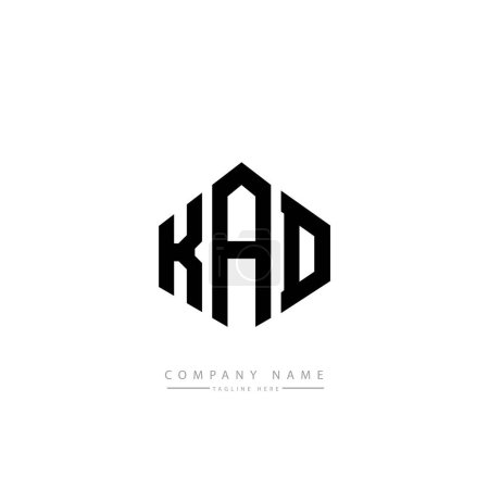 Ilustración de Diseño del logo de letras KAD con forma de polígono. Diseño del logotipo en forma de cubo. Plantilla de logotipo de vector hexágono colores blanco y negro. Logotipo del monograma, del negocio y de bienes raíces. - Imagen libre de derechos