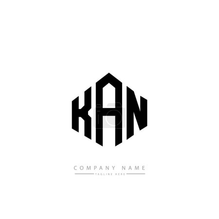 Illustration for KAN letters logo design with polygon shape. Cube shape logo design. Hexagon vector logo template white and black colors. Monogram, business and real estate logo. - Royalty Free Image
