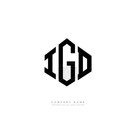 Illustration for IGD letter logo design with polygon shape. Cube shape logo design. Hexagon vector logo template white and black colors. Monogram, business and real estate logo. - Royalty Free Image