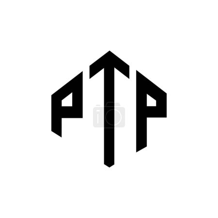 Ilustración de Diseño del logotipo de la letra PTP con forma de polígono. Diseño del logotipo en forma de polígono y cubo PTP. Plantilla de logotipo de hexágono PTP colores blanco y negro. Monograma PTP, logotipo de negocios e inmuebles. - Imagen libre de derechos