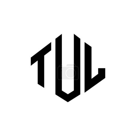 Illustration for TUL letter logo design with polygon shape. TUL polygon and cube shape logo design. TUL hexagon vector logo template white and black colors. TUL monogram, business and real estate logo. - Royalty Free Image