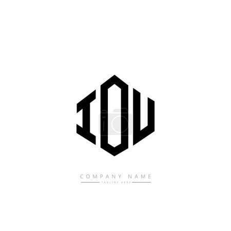 Illustration for IOU letter logo design with polygon shape. Cube shape logo design. Hexagon vector logo template white and black colors. Monogram, business and real estate logo. - Royalty Free Image