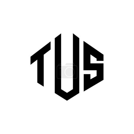Illustration for TUS letter logo design with polygon shape. TUS polygon and cube shape logo design. TUS hexagon vector logo template white and black colors. TUS monogram, business and real estate logo. - Royalty Free Image