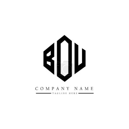 Illustration for BOU letter logo design with polygon shape. BOU polygon and cube shape logo design. BOU hexagon vector logo template white and black colors. BOU monogram, business and real estate logo. - Royalty Free Image