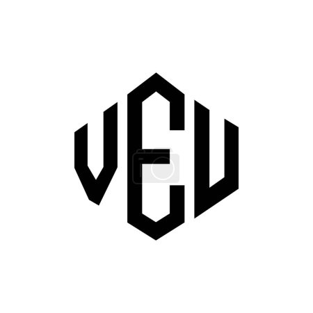 Illustration for VEU letter logo design with polygon shape. VEU polygon and cube shape logo design. VEU hexagon vector logo template white and black colors. VEU monogram, business and real estate logo. - Royalty Free Image