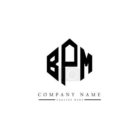 Illustration for BPM letter logo design with polygon shape. BPM polygon and cube shape logo design. BPM hexagon vector logo template white and black colors. BPM monogram, business and real estate logo. - Royalty Free Image