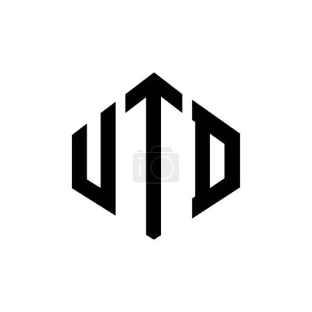 Téléchargez les illustrations : UTD lettre logo design avec forme de polygone. Conception de logo en forme de polygone et cube UTD. Modèle de logo vectoriel UTD hexagone couleurs blanches et noires. Monogramme UTD, logo commercial et immobilier. - en licence libre de droit