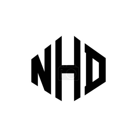 Illustration for NHD letter logo design with polygon shape. NHD polygon and cube shape logo design. NHD hexagon vector logo template white and black colors. NHD monogram, business and real estate logo. - Royalty Free Image