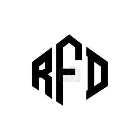 Téléchargez les illustrations : RFD lettre logo design avec forme de polygone. RFD polygone et forme cubique logo design. Modèle de logo vectoriel hexagonal RFD couleurs blanches et noires. Monogramme RFD, logo commercial et immobilier. - en licence libre de droit