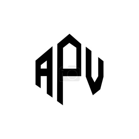 Illustration for APV letter logo design with polygon shape. APV polygon and cube shape logo design. APV hexagon vector logo template white and black colors. APV monogram, business and real estate logo. - Royalty Free Image