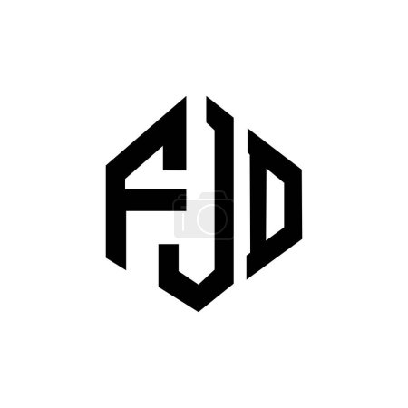 Illustration for FJD letter logo design with polygon shape. FJD polygon and cube shape logo design. FJD hexagon vector logo template white and black colors. FJD monogram, business and real estate logo. - Royalty Free Image