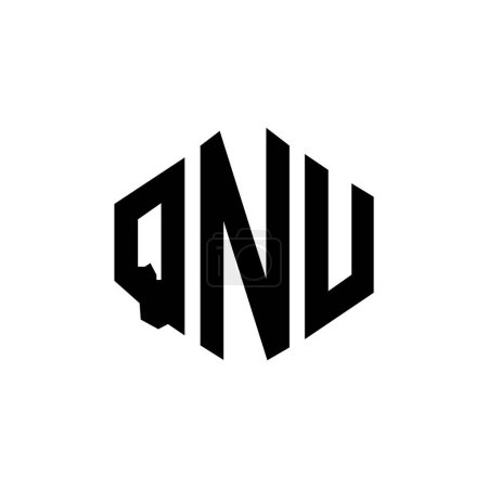 Illustration for QNU letter logo design with polygon shape. QNU polygon and cube shape logo design. QNU hexagon vector logo template white and black colors. QNU monogram, business and real estate logo. - Royalty Free Image