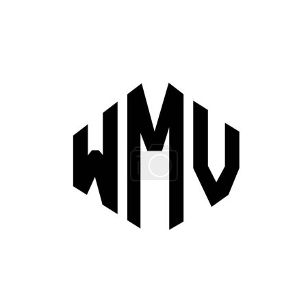 Illustration for WMV letter logo design with polygon shape. WMV polygon and cube shape logo design. WMV hexagon vector logo template white and black colors. WMV monogram, business and real estate logo. - Royalty Free Image