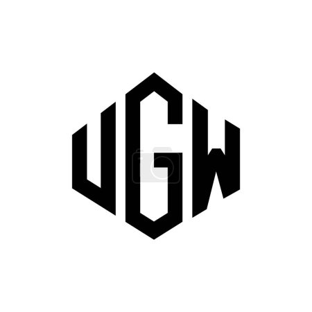 Téléchargez les illustrations : UGW lettre logo design avec forme de polygone. UGW polygone et forme de cube logo design. Modèle de logo vectoriel UGW hexagone couleurs blanches et noires. Monogramme UGW, logo commercial et immobilier. - en licence libre de droit